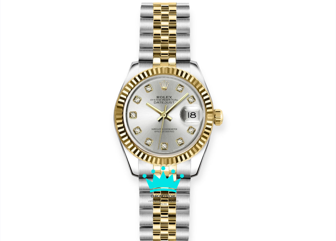 Date-Just Two Tone Silver Dial Diamond