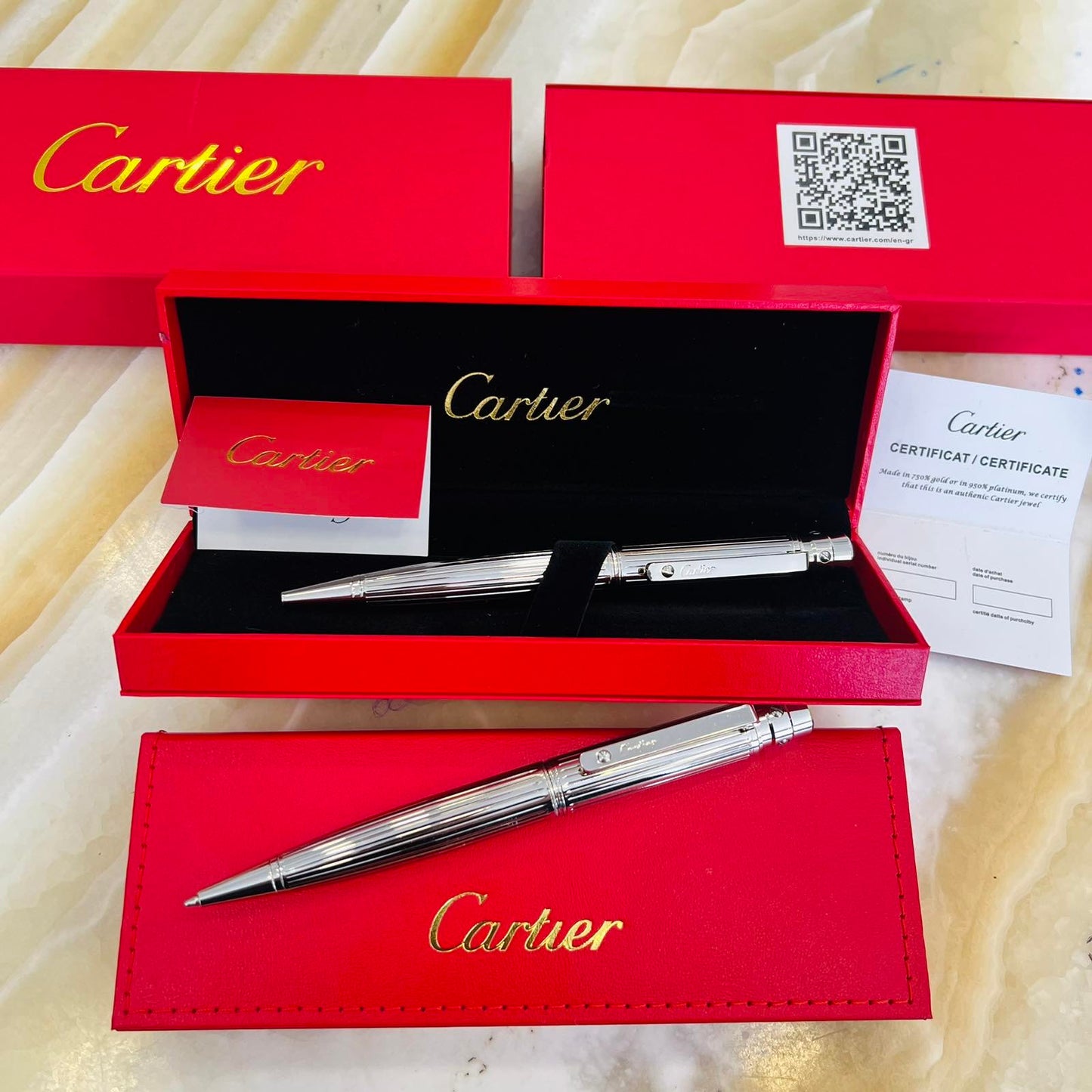 Cartier Santos Ballpoiont Pen Silver