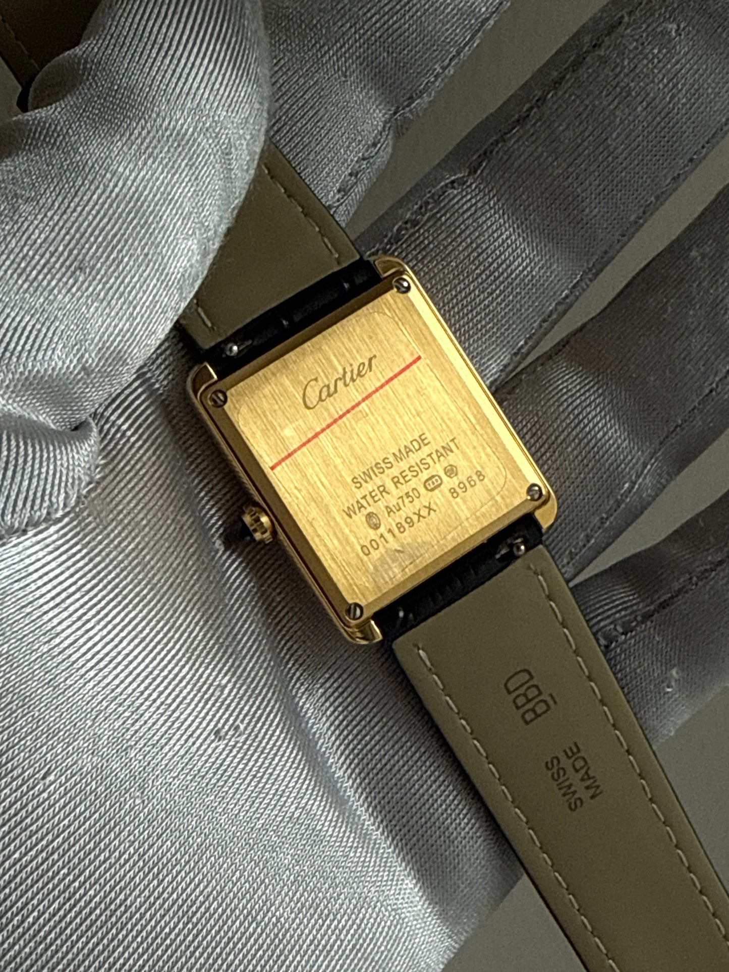 Tank Louis Black Dial Gold Bezel
