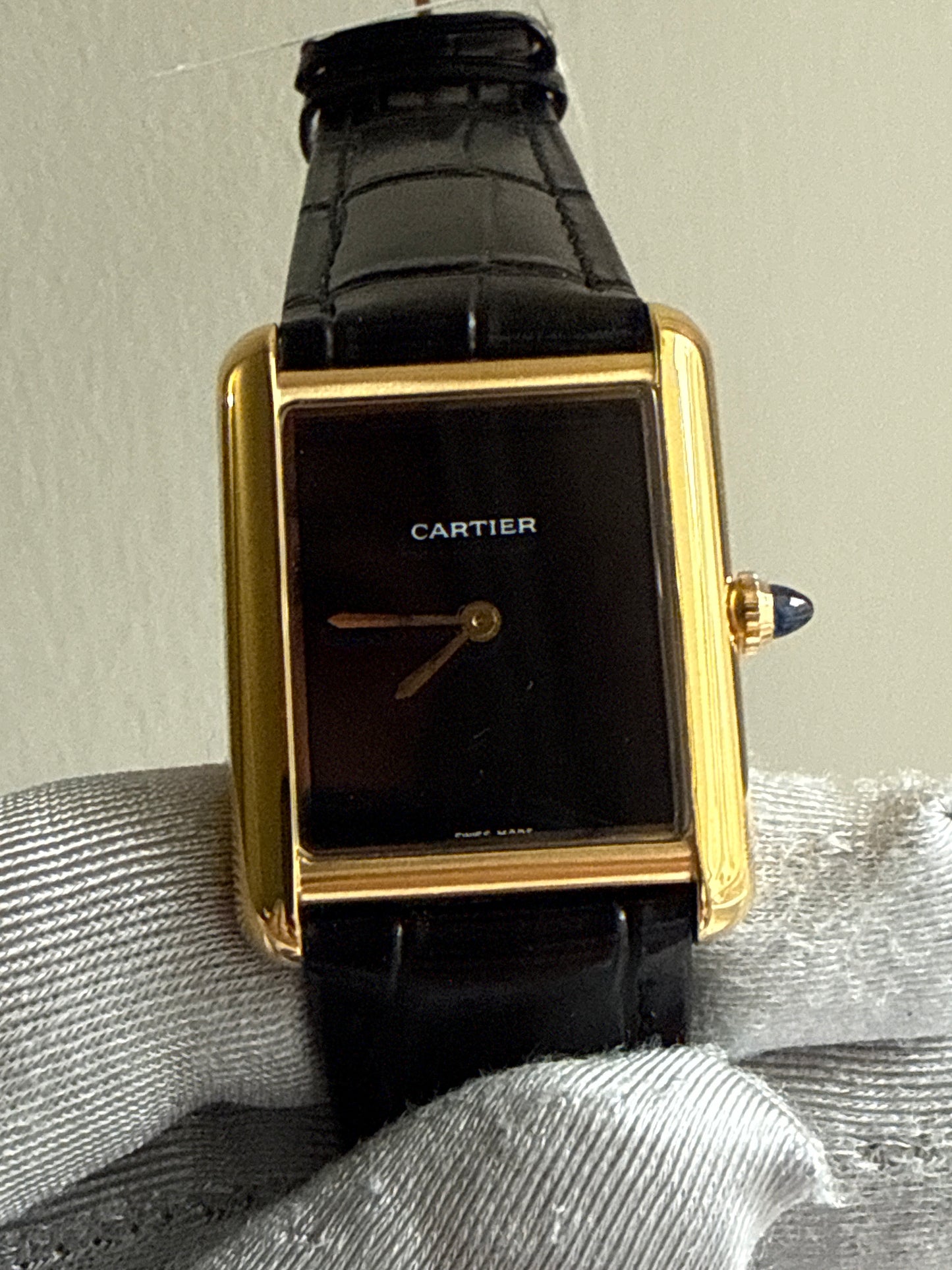 Tank Louis Black Dial Gold Bezel