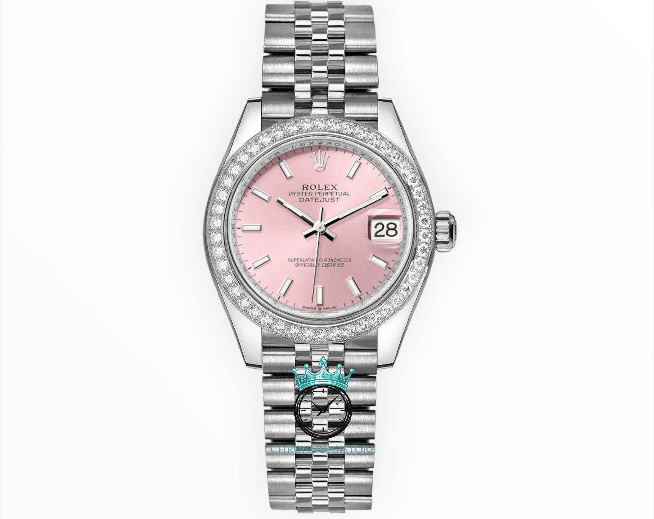 Date Just Pink Dial Diamond Bezel