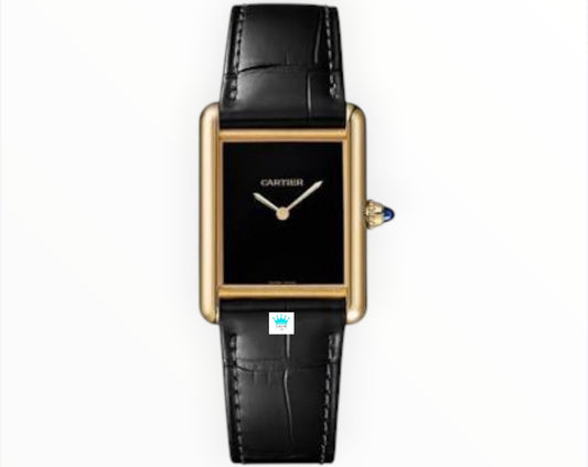 Tank Louis Black Dial Gold Bezel