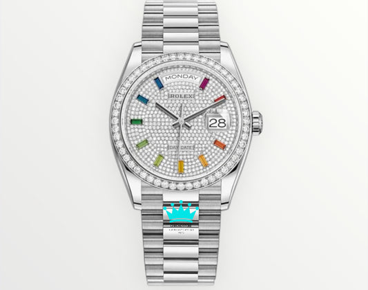 Day Date Rainbow Silver Dial