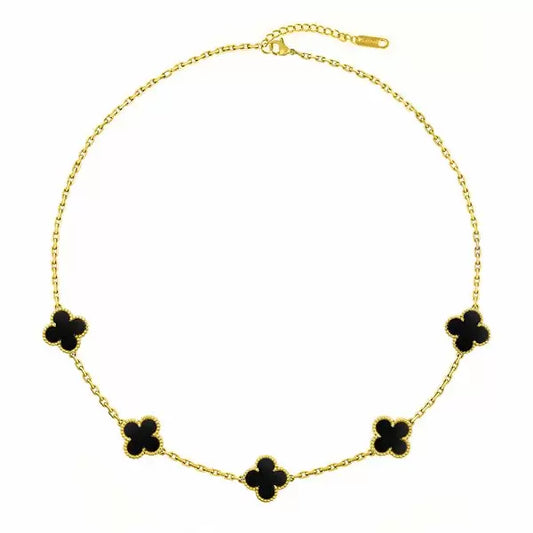 Necklace Gold Black Flower