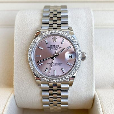 Date Just Pink Dial Diamond Bezel