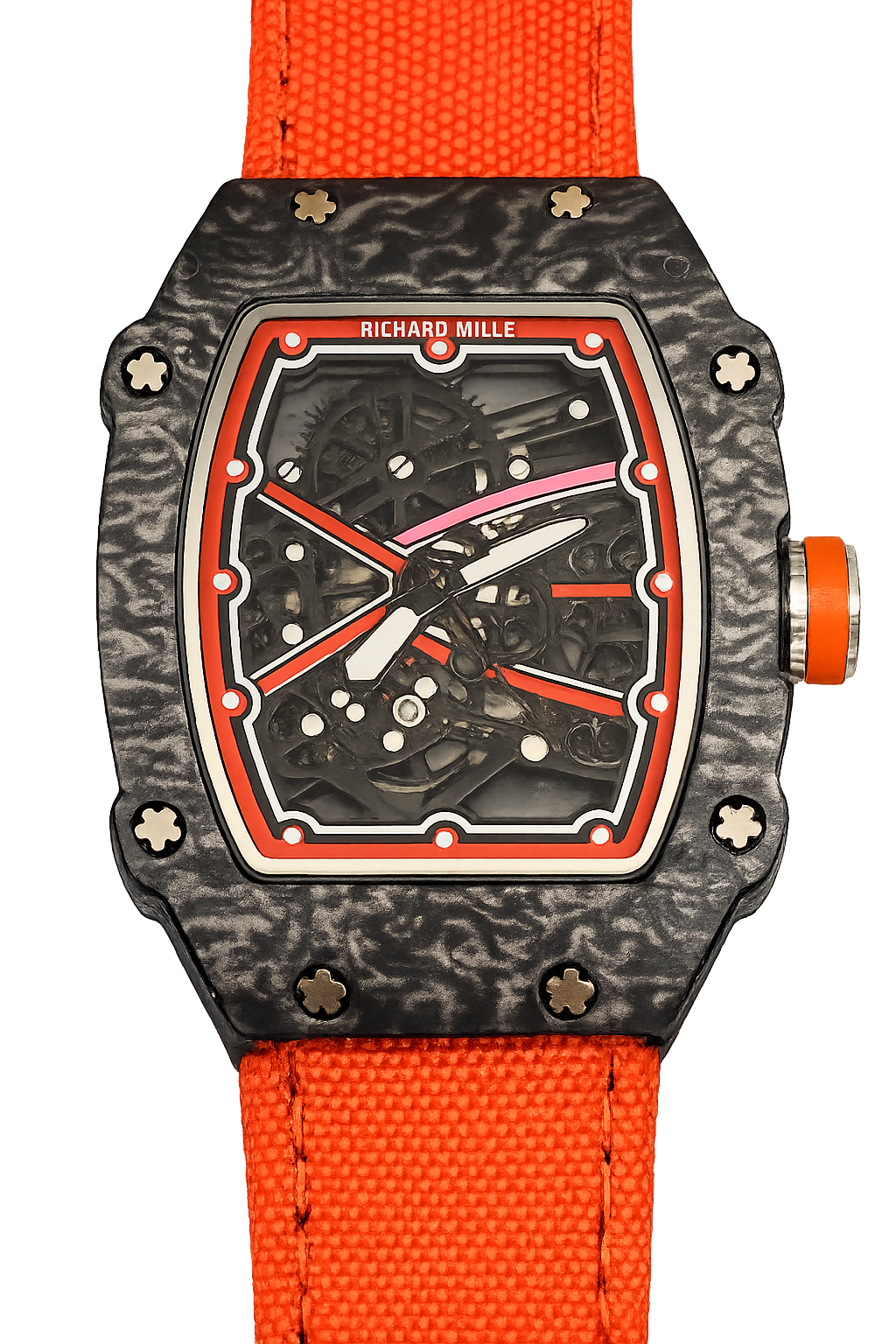 RM Orange Strap Carbon Bezel