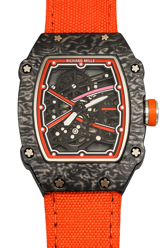 RM Orange Strap Carbon Bezel