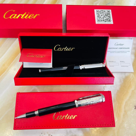 Cartier Santos Ballpoint Pen – Black & Silver