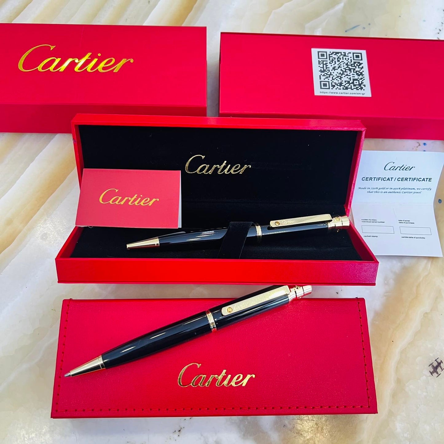 Cartier Santos Ballpoint Pen Black Gold
