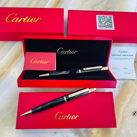 Cartier Santos Ballpoint Pen Black Gold